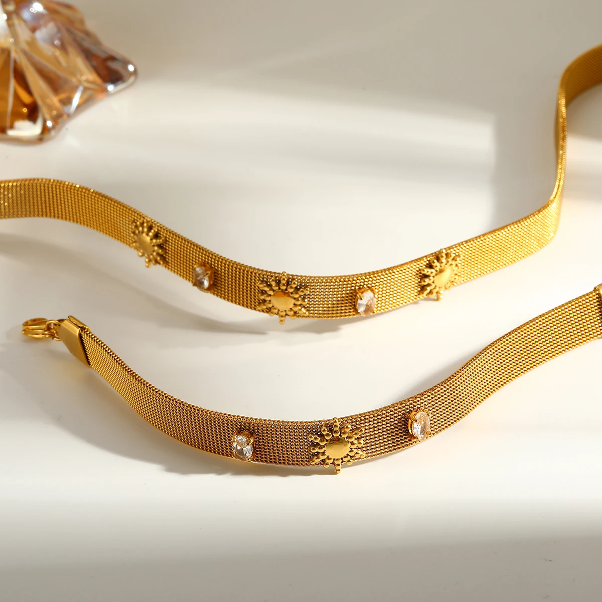 

Fashion Sun Easter Jewelry Set Gold Plated Zirconia Inlay 304 Stainless Steel Bracelet Necklace Women's Party Gifts Accessories