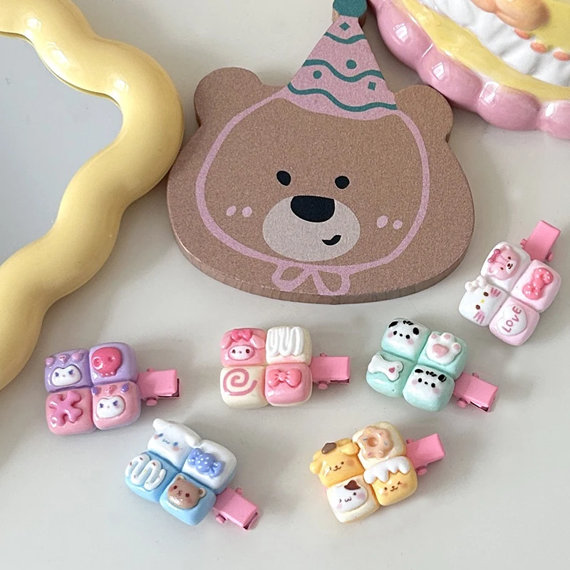 1pc sanrio colorido bloco quádruplo hairpin kuromi olá kitty pacha dos desenhos animados minha melodia cinnamoroll anime menina decoração diy