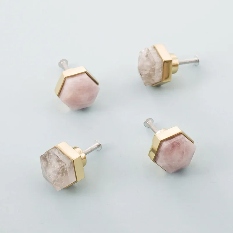 Hexagon Shape/crystal+brass Knob Dresser Drawer Knobs Pulls Handles/wine Cooler Pink Knobs Furniture Handle Pull Hardware