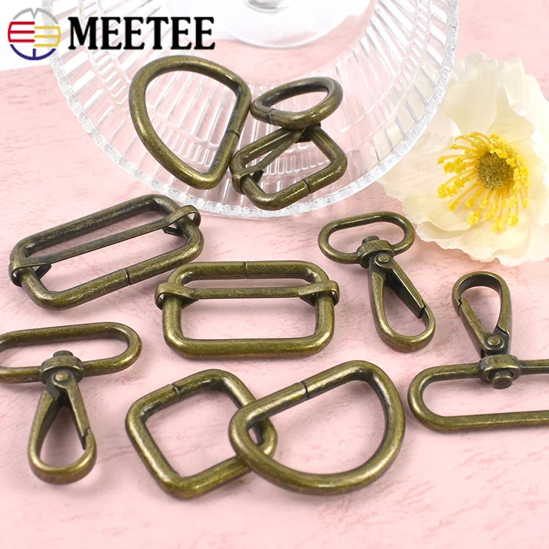 10/20Pcs Bronze Metal O D Ring Buckles 20/25/32/38mm Snap Hook Dor Bag Strap Webbing Slider Carabiner Adjuster Clasp Accessory