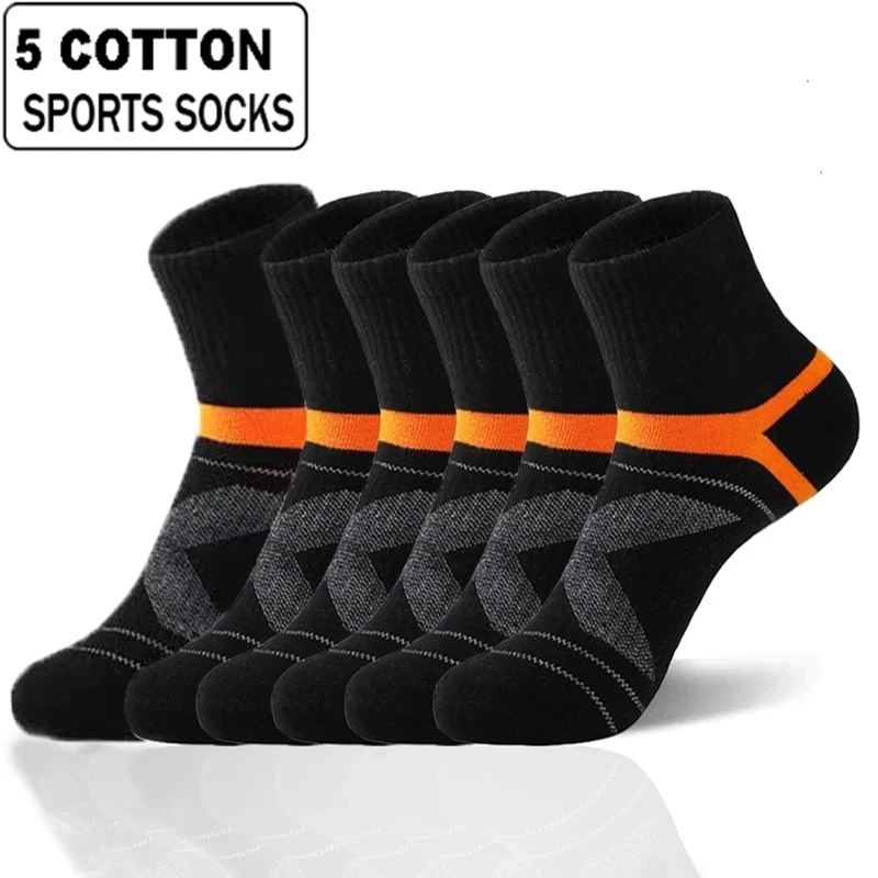 5Pairs High Quality Cotton Spring Autumn Men's Socks Running Casual Breathable Active Socks Stripe Sport Socks Size38-45