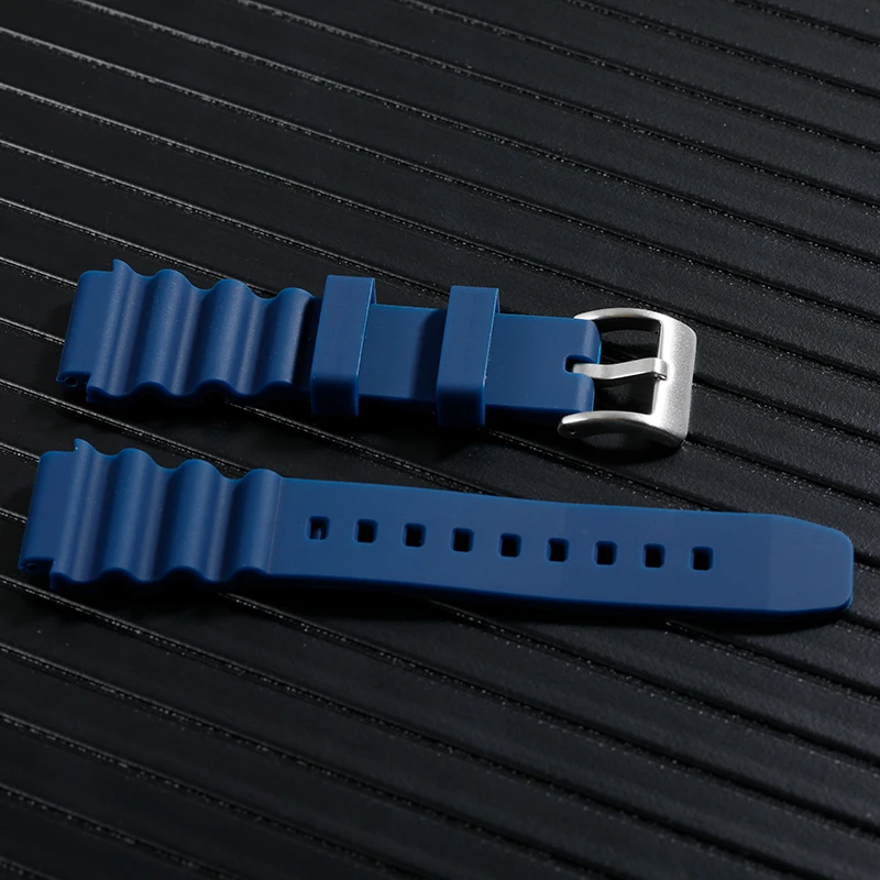 ADDIESDIVE Men's Soft Rubber Watch Straps Steel Metal Buckle Watch Bands 20mm High-tension Spring Watch Bracelets Blue Black