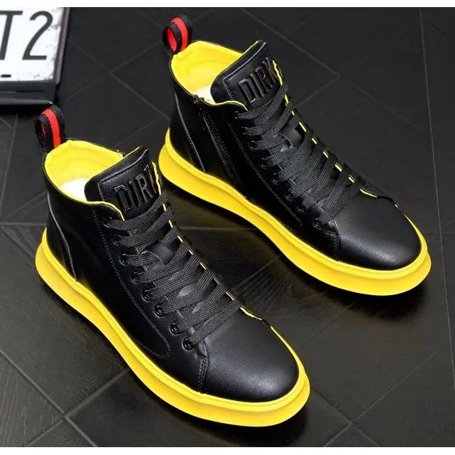 Men's Four Seasons Fashion Shiny Patent Leather Board Boys High-Top Casual  2024 New Fluorescent men casual shoes