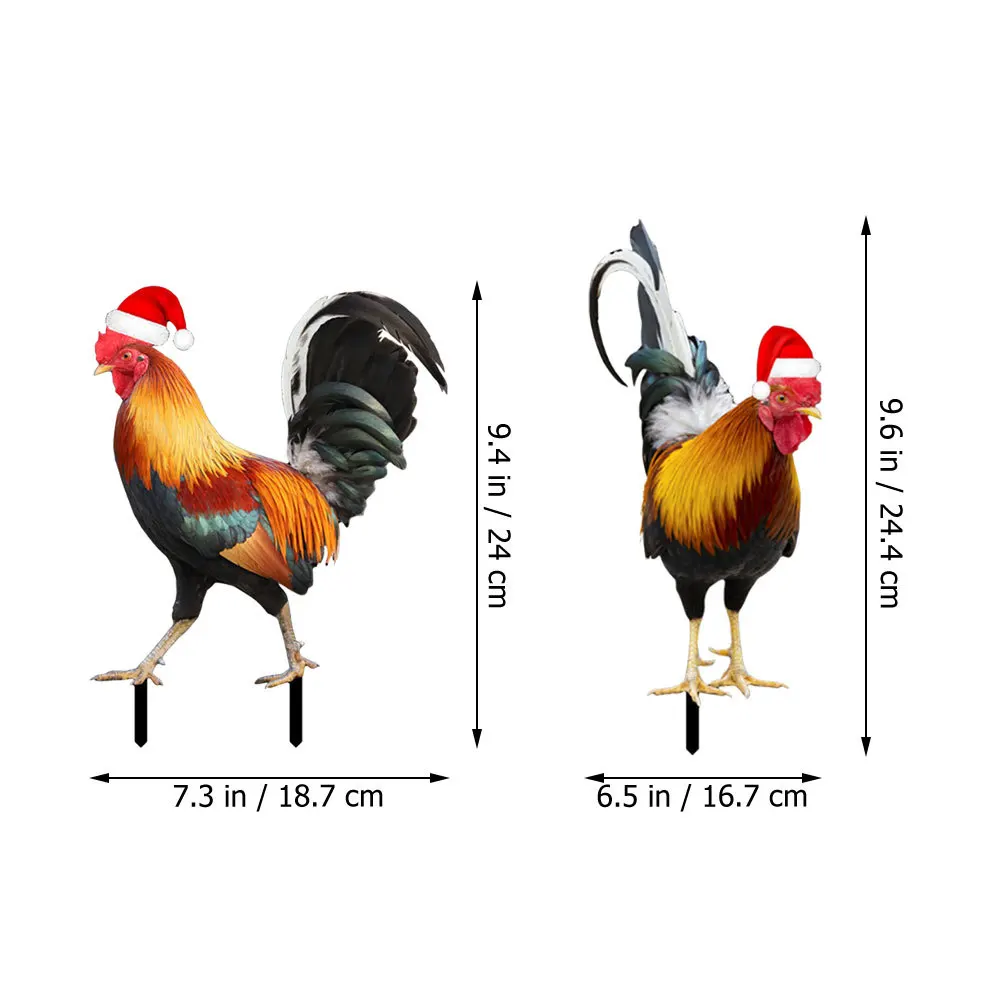 2 قطعة قبعة عيد الميلاد حصص الدجاج الاكريليك في الهواء الطلق حديقة ديكورات للباحة واقعية مزدوجة الوجهين تمثال الفرخ رائعتين #6