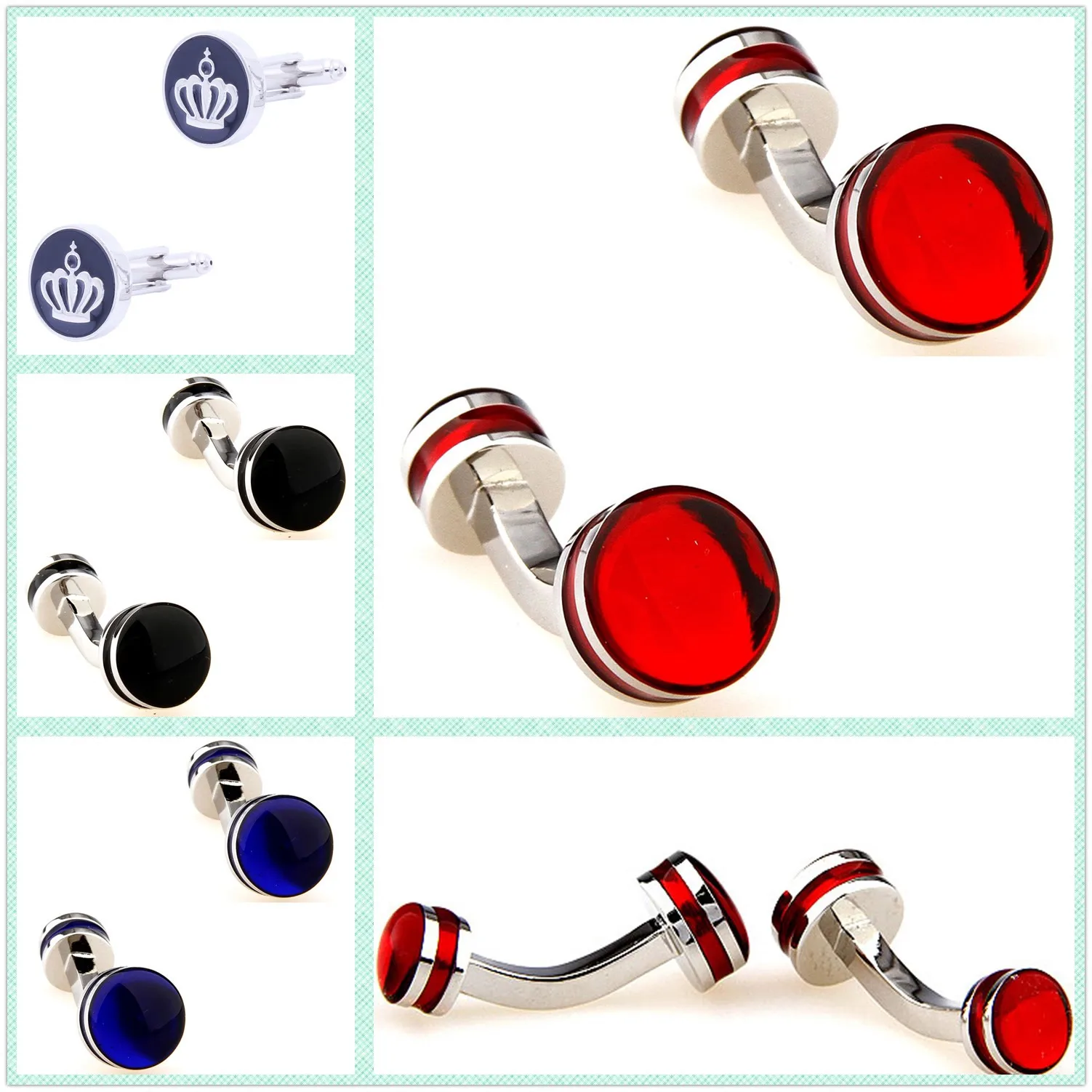 

4 Styles Wholesale Enamel Cufflinks Men Cuff Links Double Circle Crown 50 Pairs