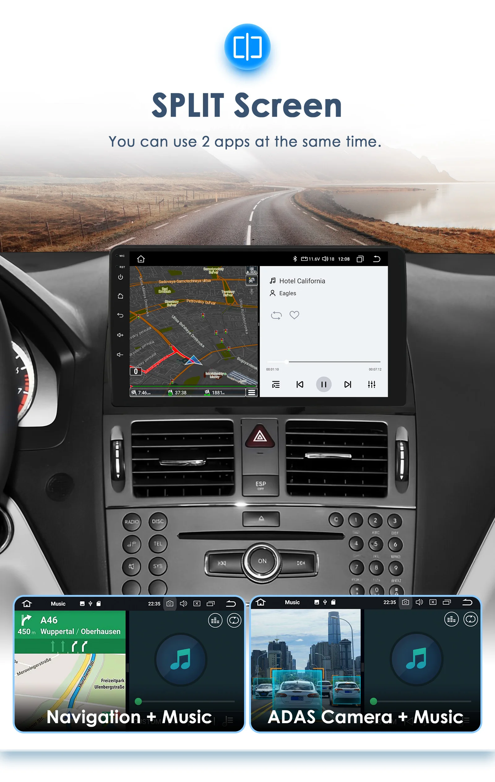 9“ Hizpo 2Din Android Auto Wireless CarPlay Car Radio for Mercedes Benz C-Class W204 S204 2007 - 2010 GPS RDS DSP UI8581 System