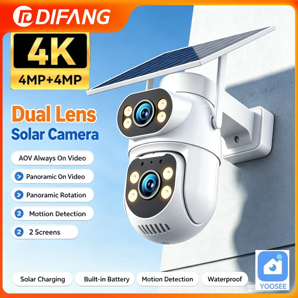 Yoosee 8MP Solar AOV 4G SIM Security Camera 2 Lens 2 Screen Waterproof Outdoor Wireless Solar CCTV Surveillance Cam