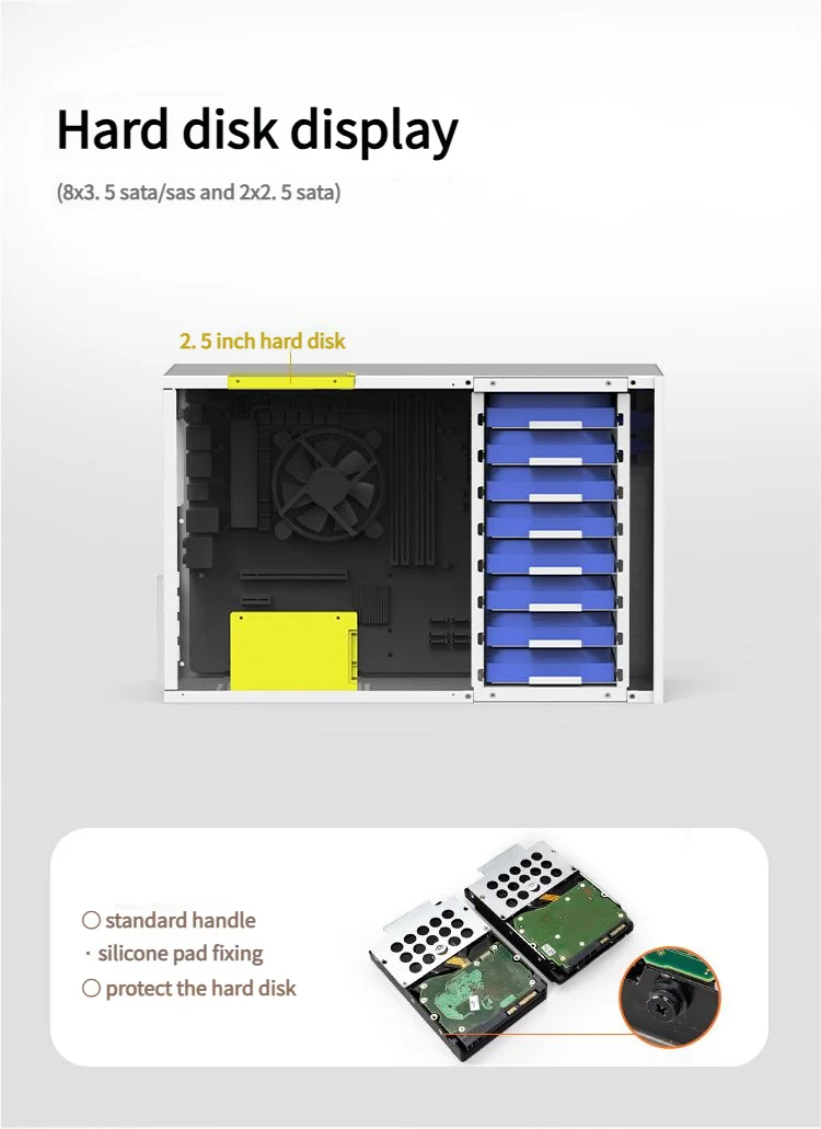 8-Bay NAS Chassis for MATX Motherboard & ATX PSU, All-in-One Network Attached Storage Server for Home/Office