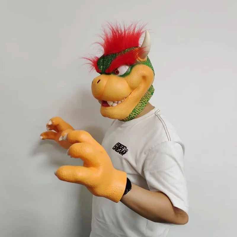 Bowser-mascarilla facial de látex para adultos, máscara de Anime para fiesta de Halloween, juego de rol, guantes, accesorios para disfraces, regalos