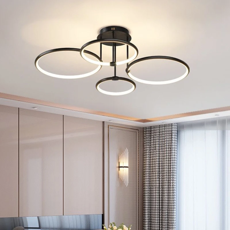 Imagem -05 - Nordic Led Circle Teto Lâmpadas para Quarto Lustre Interior Luminárias Sala de Estar Fundo do Sofá Preto Dourado