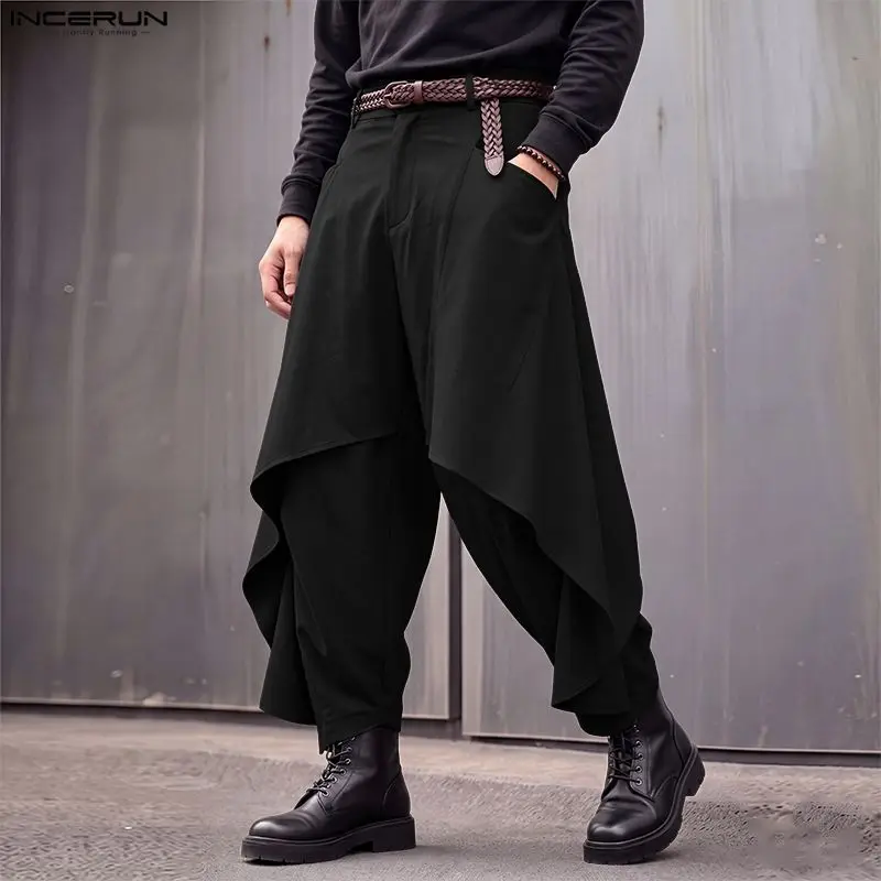 Fashion Men Irregular Pants Solid Color Button Pockets Joggers Streetwear Trousers For Man Loose Casual Pants Pantalones INCERUN