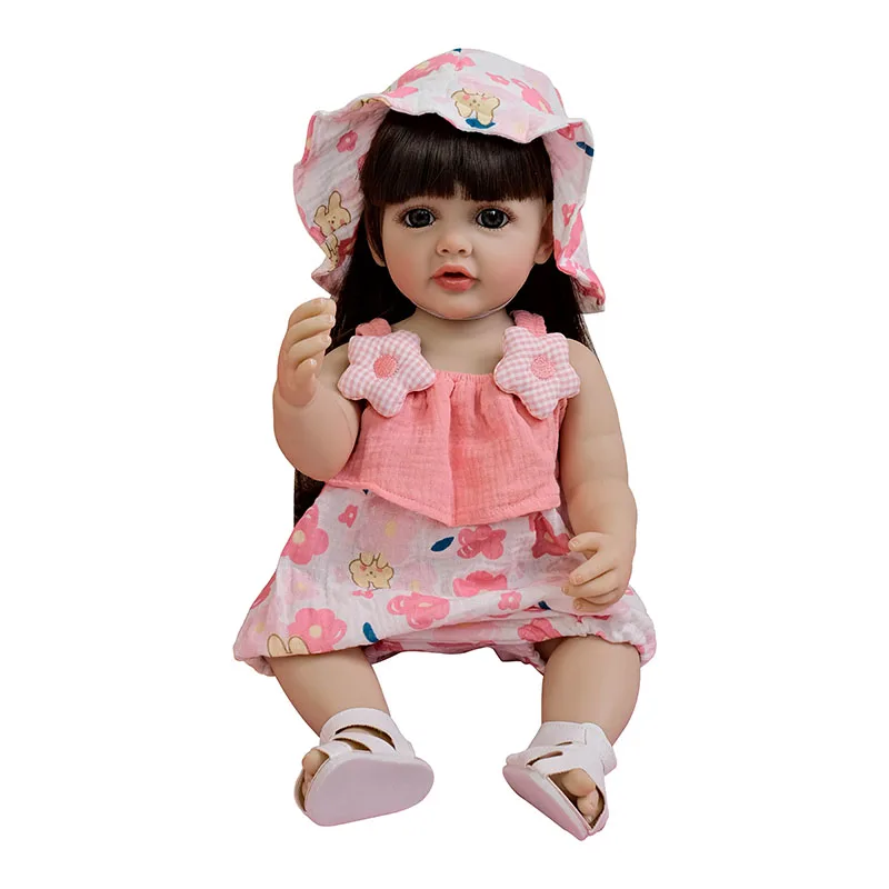55CM full body Betty soft vinyl Reborn Toddler Black Hair Girl lifelike Baby Doll Christmas Gift