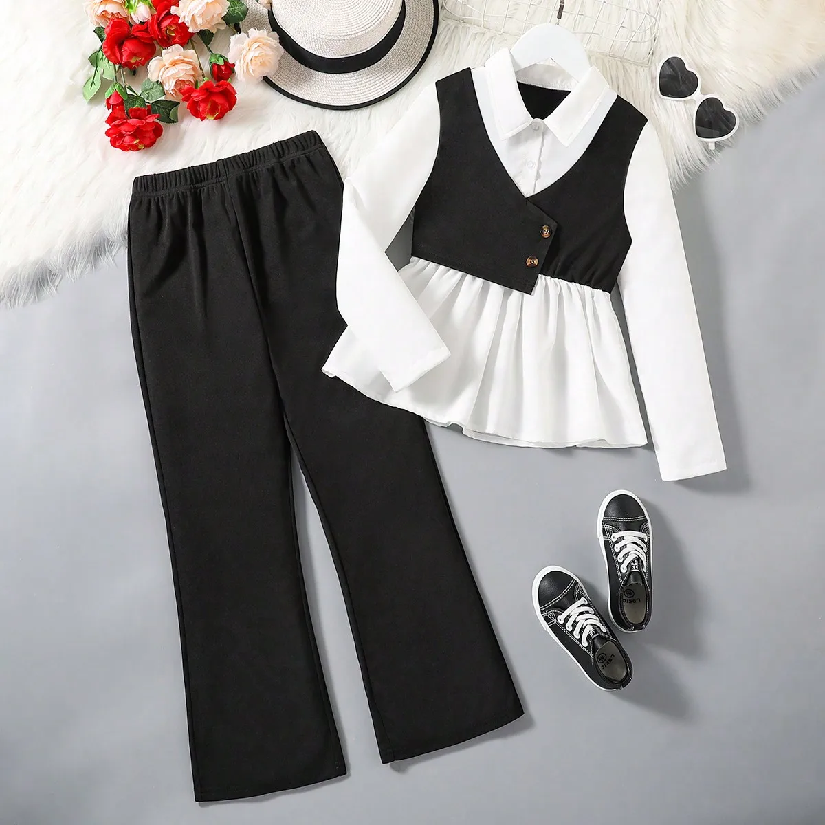 Fashionable Spring and Autumn Children's Wear Girls' Academy Style Shirt+Pants