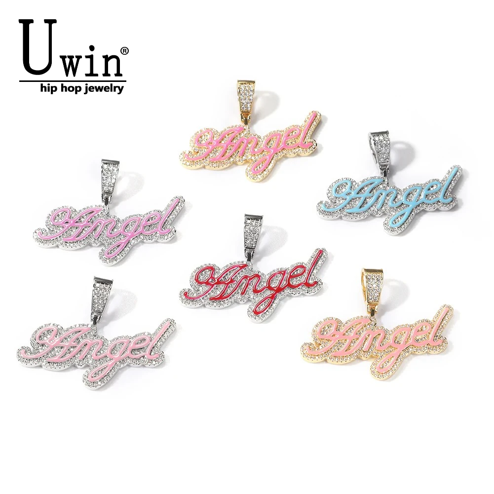 

Uwin индивидуальное имя розовая эмаль пузырь буква персонализированный эдвардианский сценарий блестящий кулон с цирконием сплошная задняя часть ювелирные изделия в стиле хип-хоп