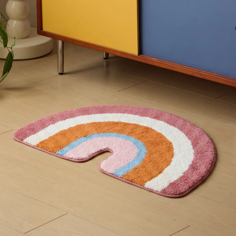 Korean Rainbow Bathroom Mat Toilet Absorbent Non-slip Foot Mat Bedroom Dopamine Padded Carpet Bath Blanket Bathroom Carpet  Rug