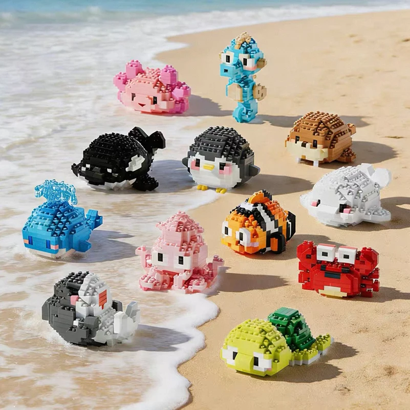 

A set of 12 marine creatures building blocks. Assembling these blocks makes them an ideal gift for birthdays and holidays.