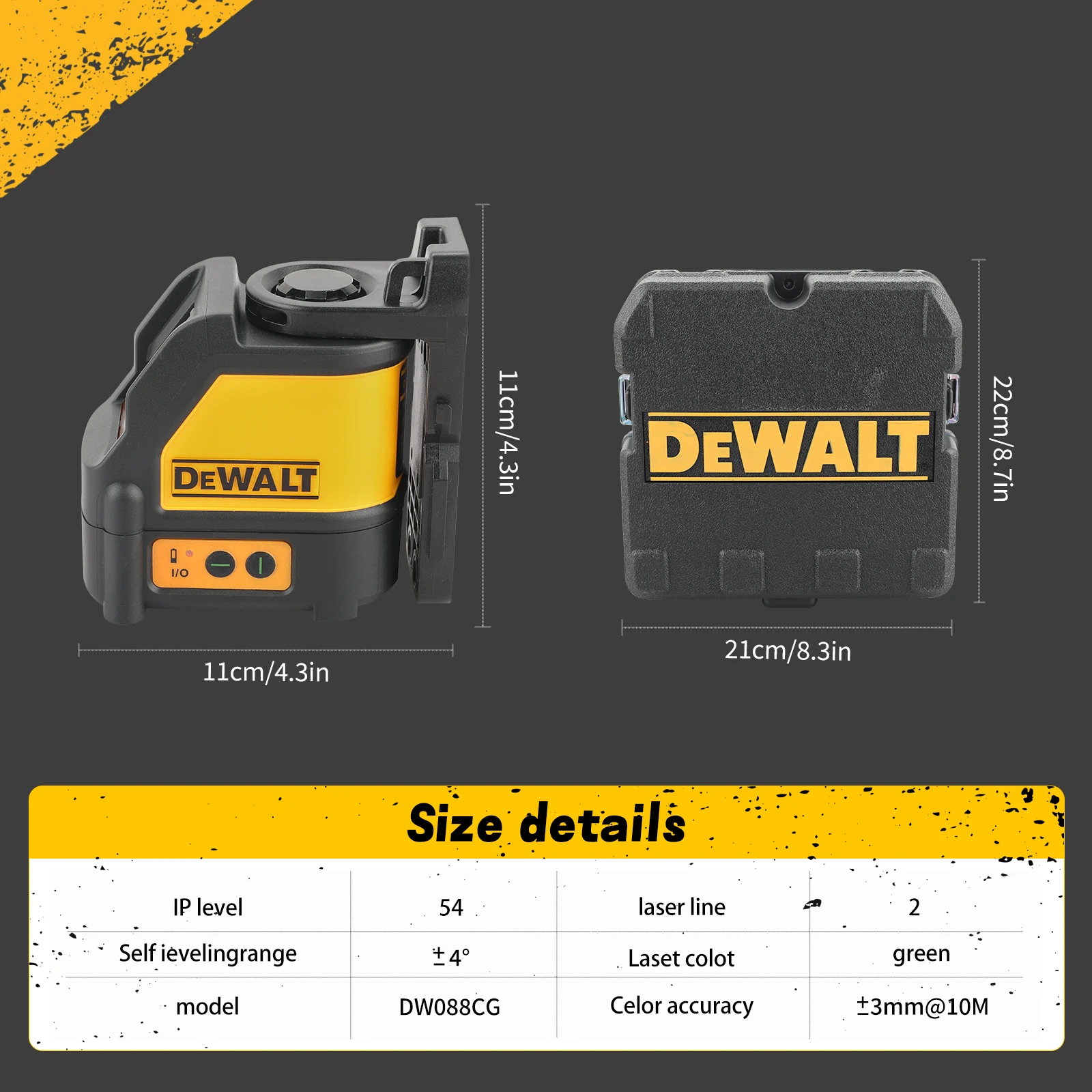 DEWALT DW088CG Laser Level 2-Line Cross Line Green Light Automatic Leveling High Precision Horizontal Vertical Laser Level