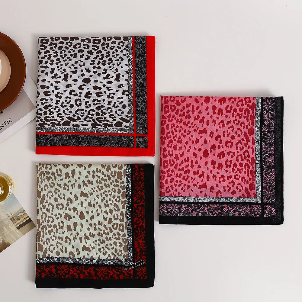 3/6/12pcs Leopard Print Handkerchief Ladies Elegant Soft Cotton Printed Decorative Square Towel Thin 43cm Fashion Trend
