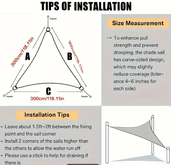 그늘 천(118.11x118.11x118.11인치), 안뜰 발코니 차양막, 접이식 차양 천 조경용 빗물막, 그늘 캐노피