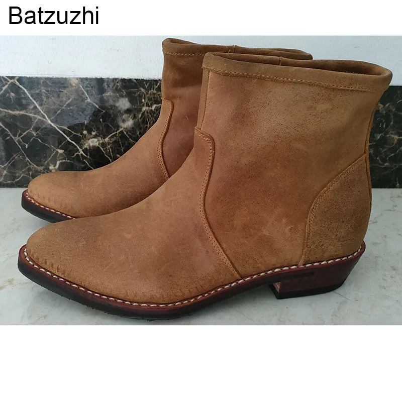 2024 New Men Boots Real Cowhide Genuine Leather Men Ankle Boots Pointed Toe 3.5cm Heels Classic Cowboy Boots Men Botas, Big 46