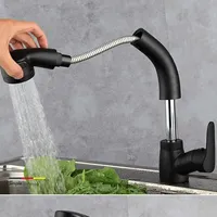 360 Degree Hot Cold Mixer Tap Shower Kitchen Faucet Deck Mounted Stainless Steel Pull Out Rotation Sprayer Sink