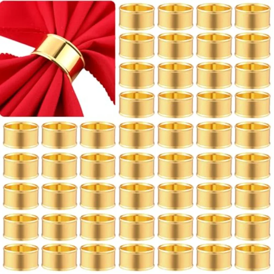 

100 Pcs Gold Napkin Rings Metal Round Holders Buckles for Napkins Weddings Table Serviette Receptions Banquet Birthday Christma