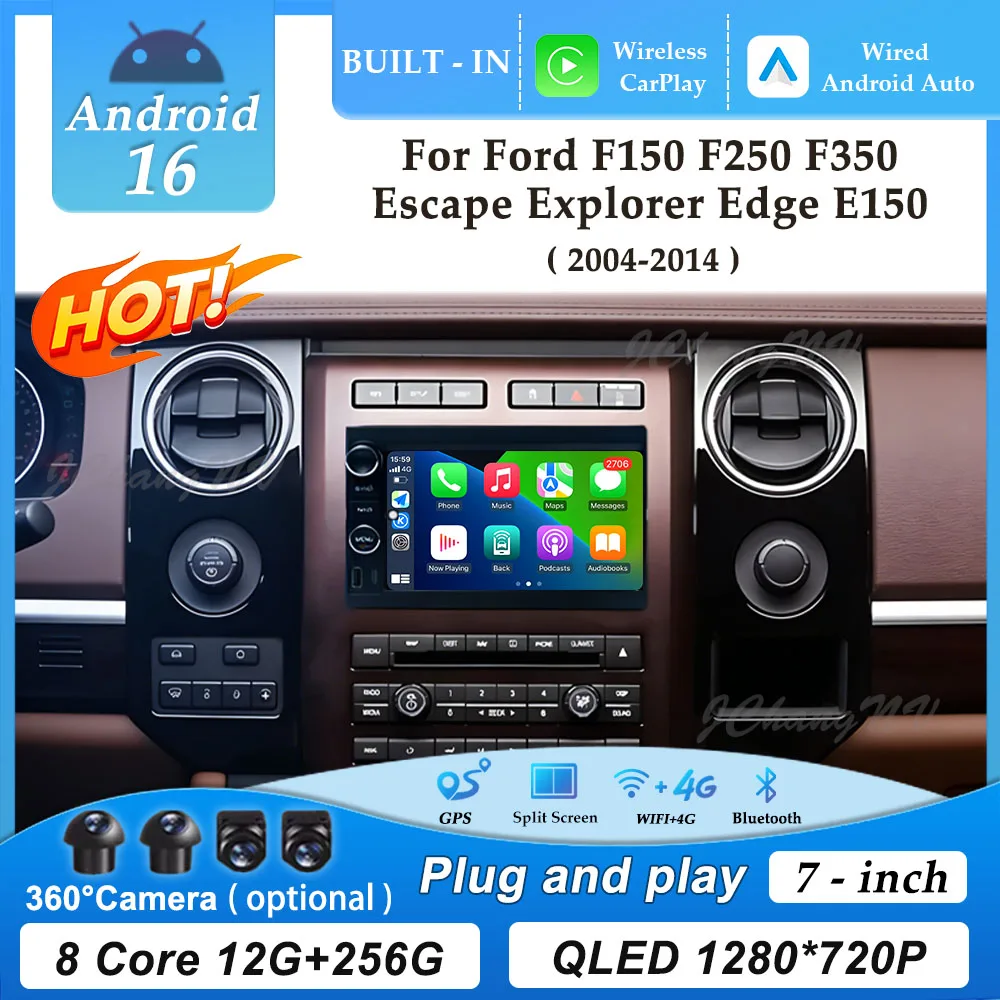 

GPS-навигатор с разделенным экраном Android 16 для Ford F150 F250 F350 Escape Explorer Edge E150 2004-2014, автомагнитола с Carplay, видео, DSP, WIFI