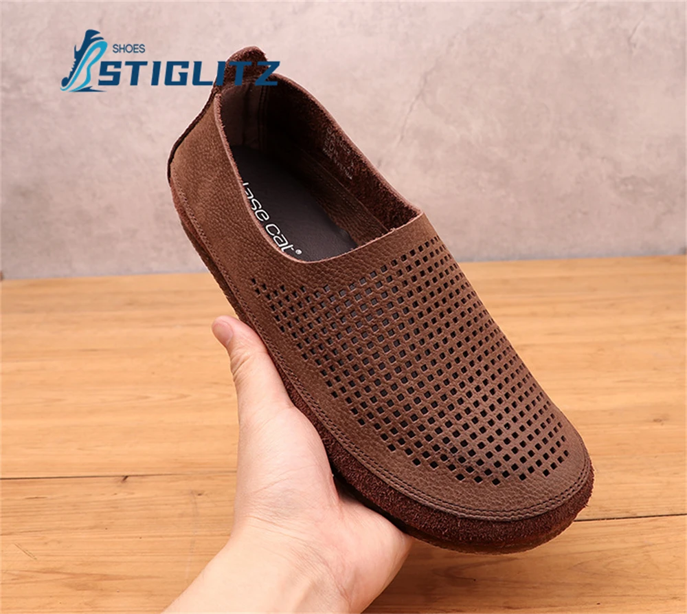 Comfortable Breathable Mesh Beanie Shoes Round Toe Flat Casual Slip On Shoe Solid Oxford Soft Sole Mules Cow Suede Leather Shoes