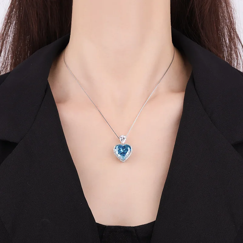 Jewelry S925 Silver High Carbon Diamond Temperament Entry Lux Pendant Heart-Shaped Main Stone 15*15