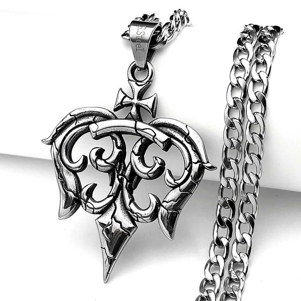 Dunkle Punk-Herz-Malteserkreuz-Kette für Damen und Herren, Edelstahl, silberfarben, Totem, neues Design, Herren-Party-Halskette, Schmuckgeschenk