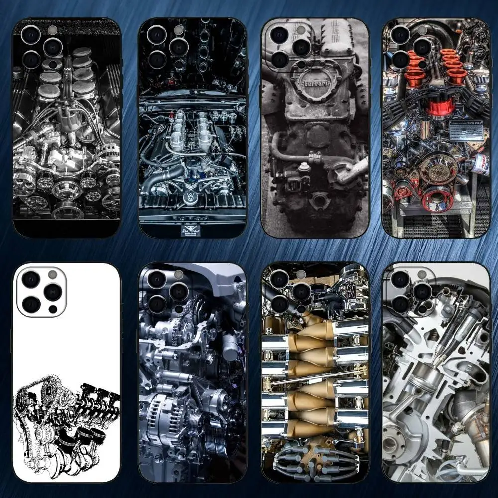 

Internal Combustion Engine Phone Case For iPhone 17,16,15,14,13,12,11 Plus,Pro Max, Black Silicone Cover