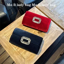 Luxury Velvet Clutch Purse For Wedding Party Fashion Women's Handbag Glitter Shiny Diamonds Evening Bag Shoulder Crossbody Bag