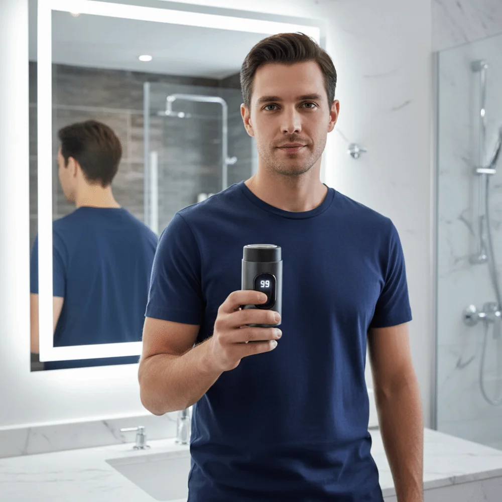 

Durable Digital Display Electric Shaver with Lid Rechargeable Pocket Shaving Razor Long Endurance Mini Razor Father Gift