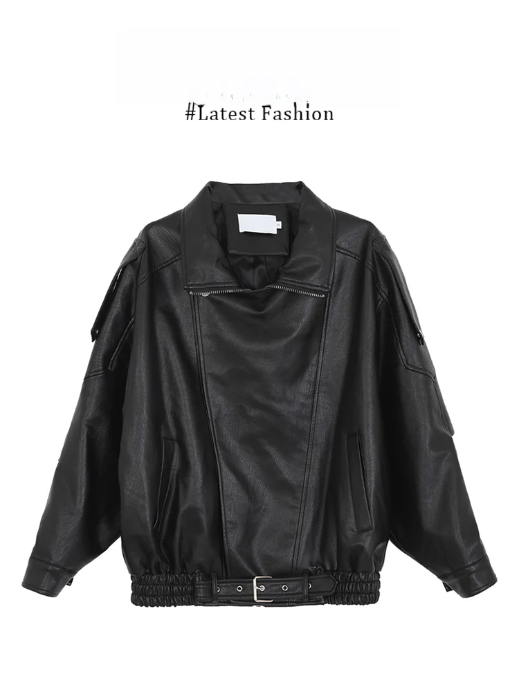 

Parkyeon2025 Осенняя мотоциклетная куртка в гонконгском стиле, свободная, с длинными рукавами, стильная, повседневная, модная верхняя одежда для женщин