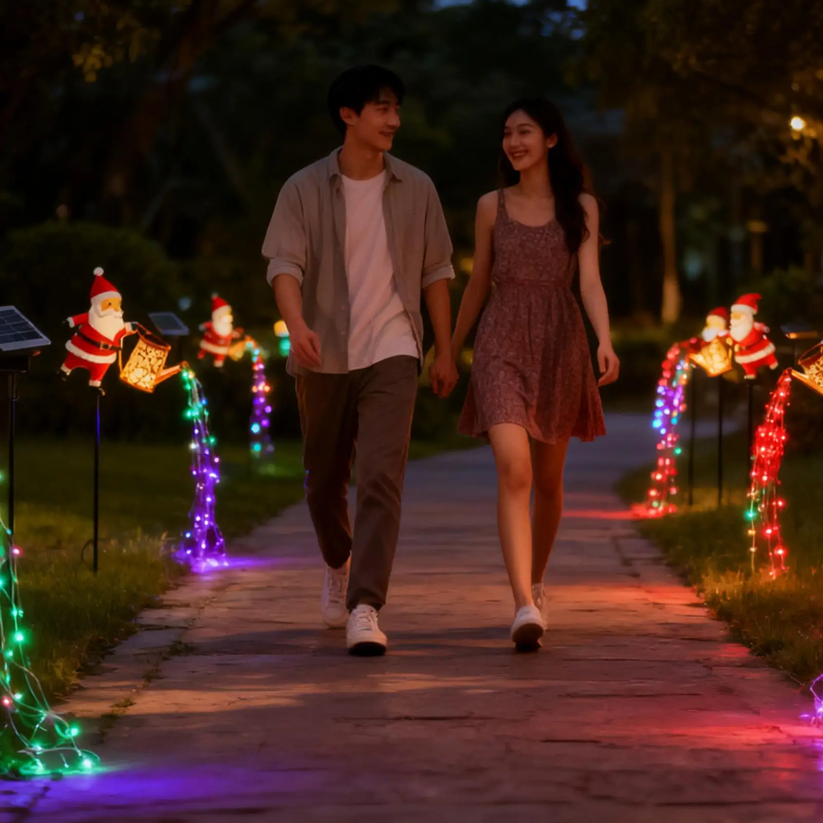 Solar Santa Sprayer Bottle Light LED Solar Metal Watering Can Lantern Christmas Garden Decoration for Walkway Courtyards