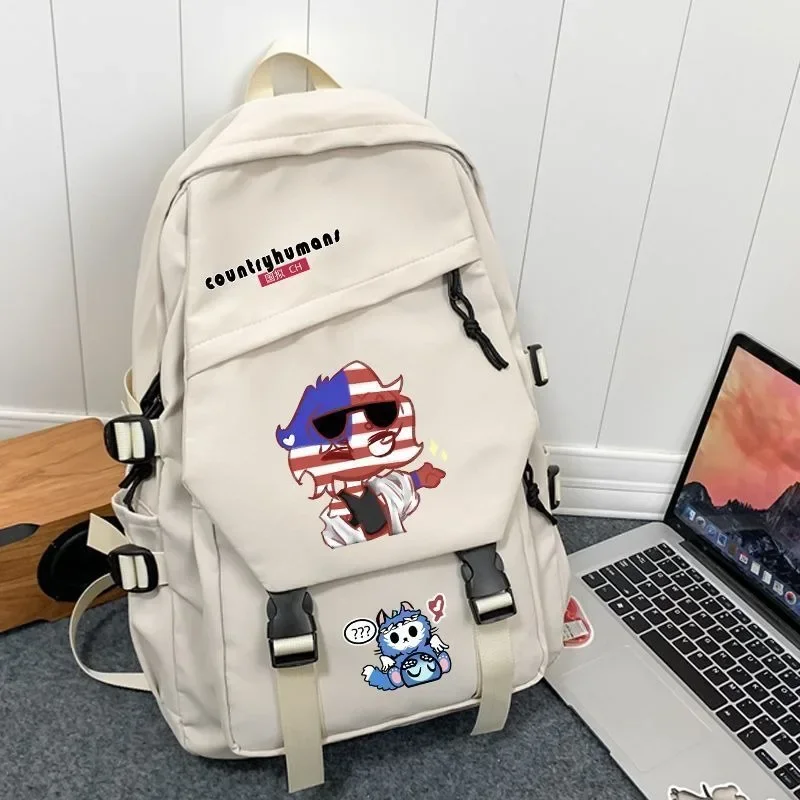 Black Blue White, CountryHumans Country Humans Countryball Polandball Kids Teens School Bags, Anime Backpacks Girls Boys