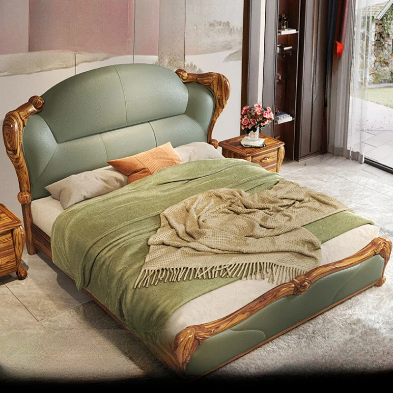 Teal Board Wood Double Bed Modern Luxury Leather Princesse Soft Double Bed Headboards Frame Camas De Dormitorio Furniture