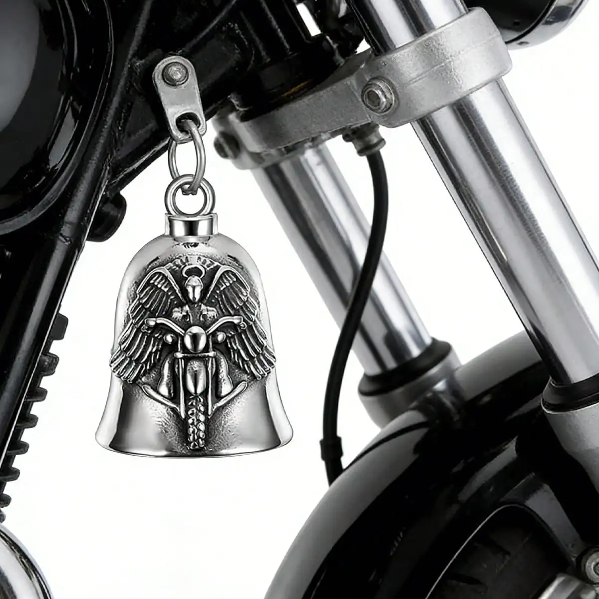 Punk Style Angel Fashion Angel Wings Bell Pendant Motorcycle Bell Keychain Men's Biker Exorcism Amulet Jewelry