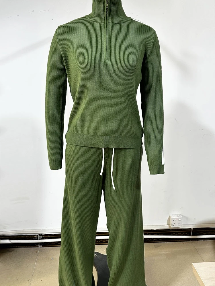 Elegant Casual 2-Piece Suit | Zipper Collar Long-Sleeve Top & Wide-Leg Pants, Soft Skin-Friendly , Trendy Daily Wear