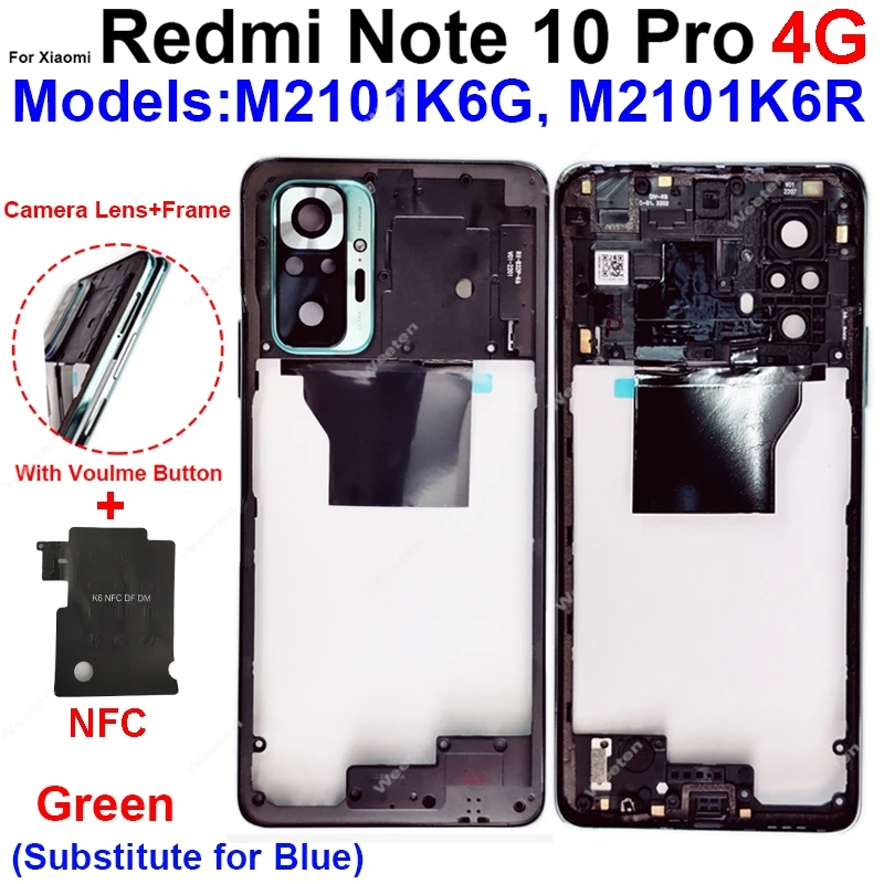 Middle Frame Housing For Xiaomi Redmi Note 10 Pro Note 10Pro Max Middle Frame Holder Cover Bezel with Side Key Parts