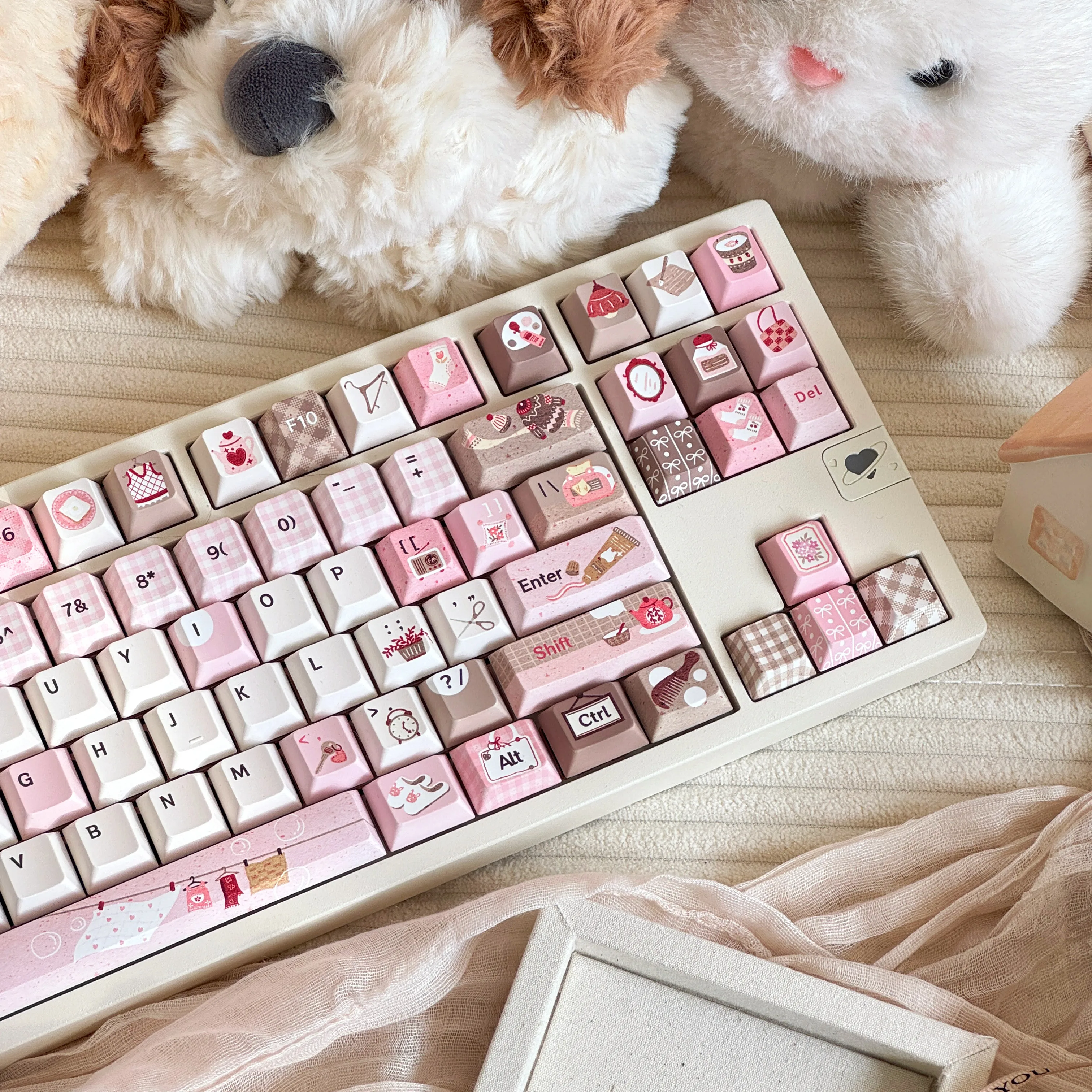 MAIMOOO Pink Brown Cute Keycaps SOA Cherry Height Warm House Theme PBT Thermal Sublimation Custom Keycap for Mechanical Keyboard