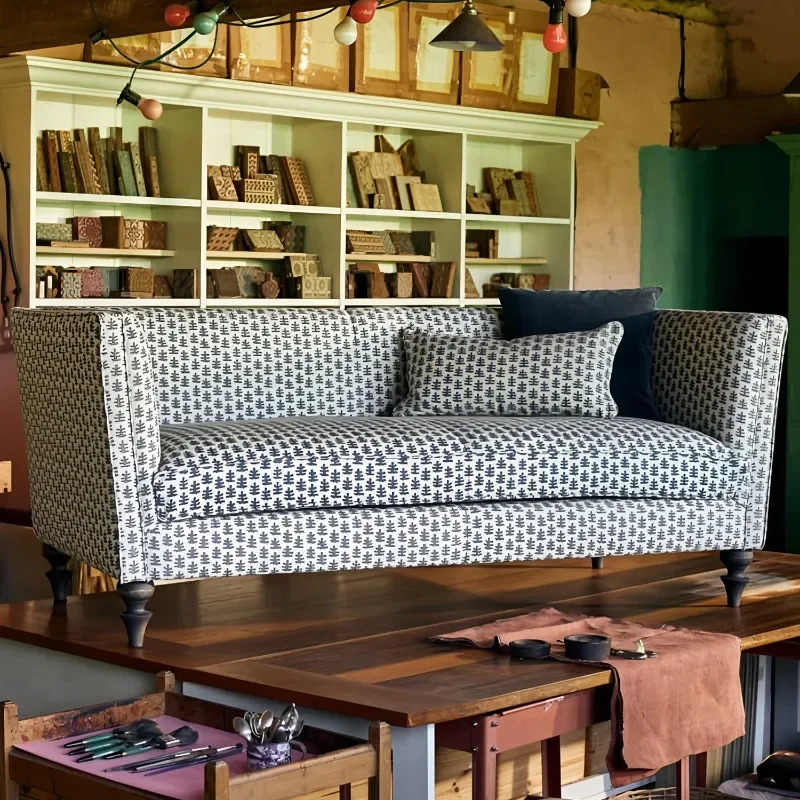 French designer printed fabric sofa retro pastoral style living room small apartment double lounge sofa