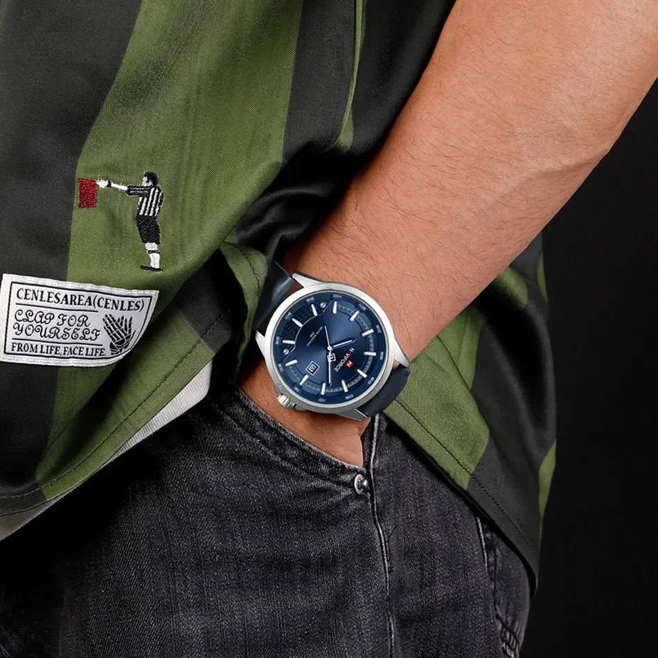 NAVIFORCE Luxury Brand Watch Alloy Case Leather Band Men Watches Quartz Sports Wristwatch Male Calendar Clock Gift reloj hombre