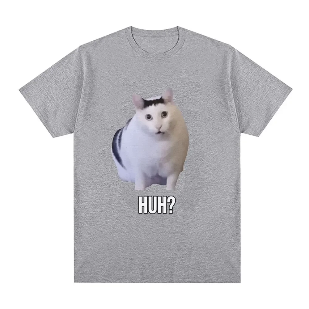 Cat Saying Huh? Funny Meme T-shirt Men Women 100% Cotton Breathable Short Sleeve Oversized T Shirts Fashion Harajuku Tee Shirt image 4