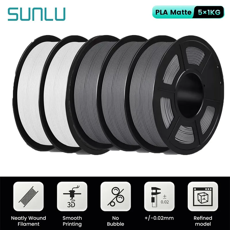 SUNLU 5KG PLA Meta/PLA Matte Filamenten 5Rolls 3D Filament 1KG/roll 1.75mm 100% Filament Lijnen Up Netjes Voor 3D Afdrukken