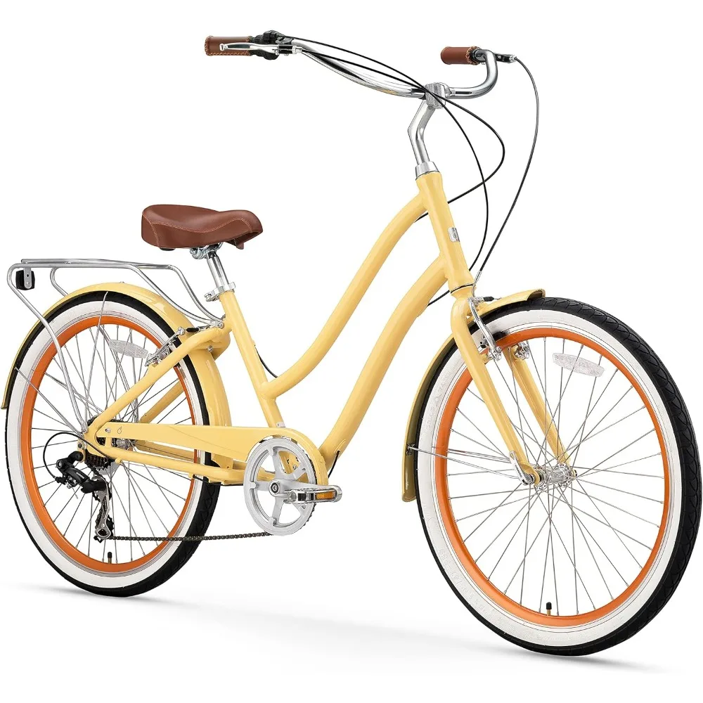 EVRYjourney Women's Beach Cruiser Bike, Step Through Hybrid Bicycle, 24 or 26 Inch Wheels, Multiple Speed Options and Colors