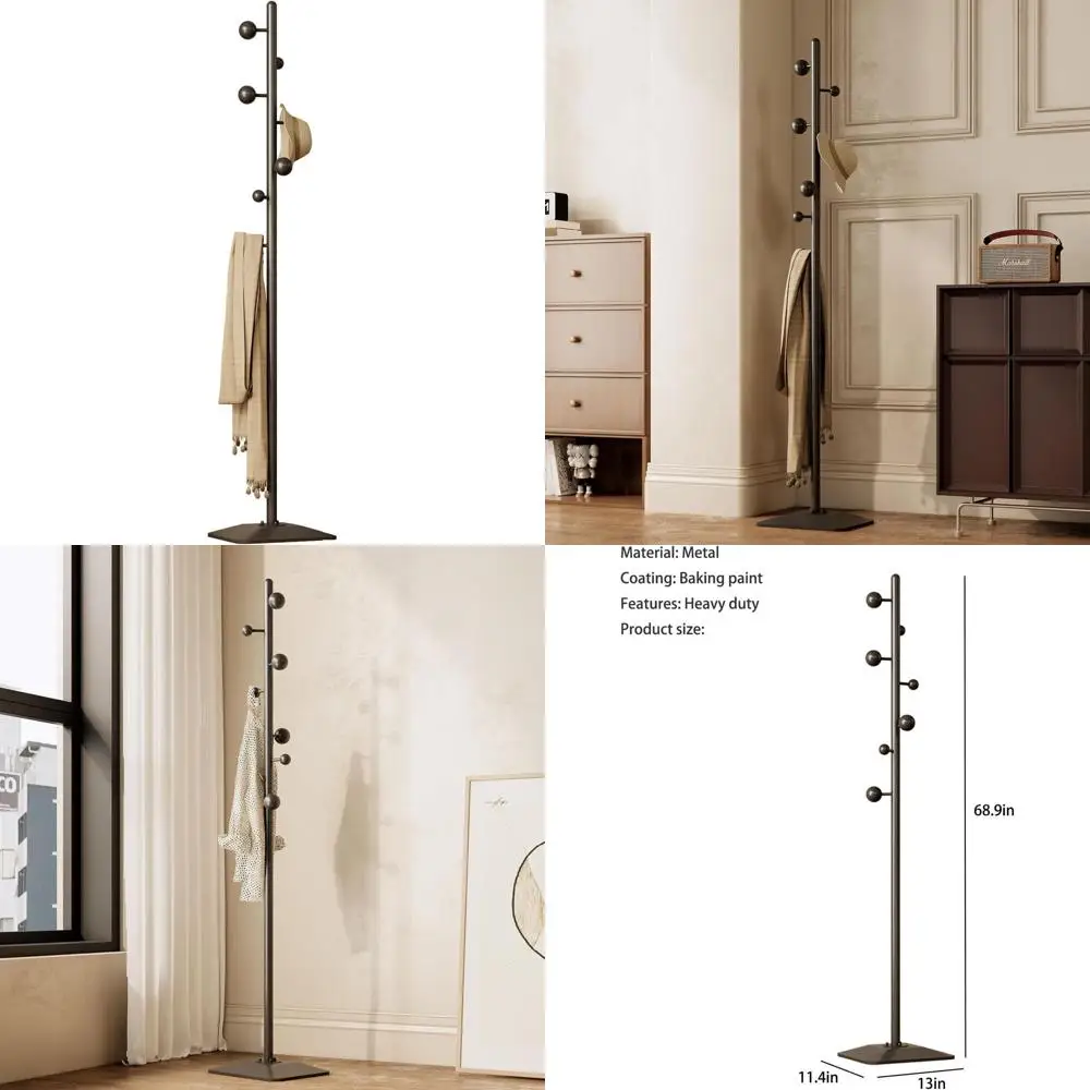 

7-Hook Freestanding Coat Rack with Metal Base for Bags and Hats, Ideal for Home, Office, Hallway, and Entryway