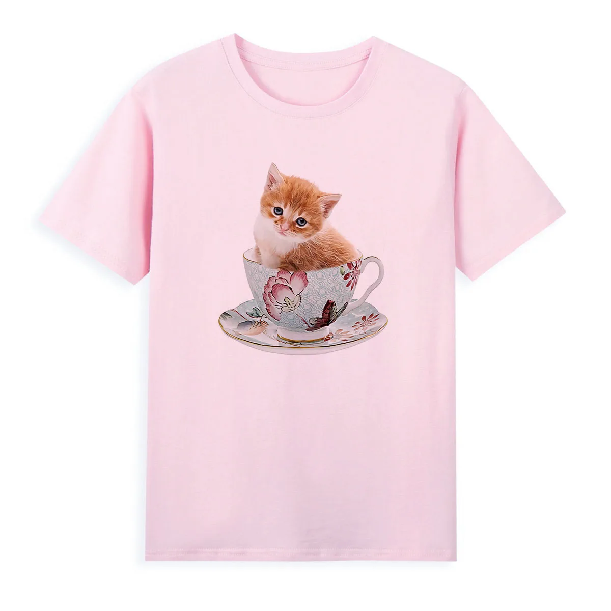 Cat Cute T-shirt in Cup Summer Short Sleeve Casual Tees Female Top Hot Sale Women's Clothing A0130