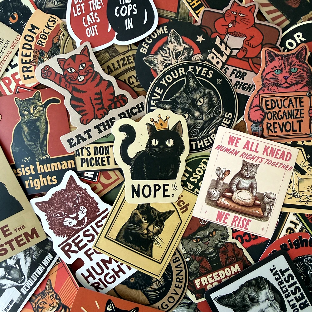 

10/50Pcs Cats Resist For Freedom&Rights Cartoon DIY Decorative Stickers For Laptop Helmet Refrigerator Skateboard Water Cup
