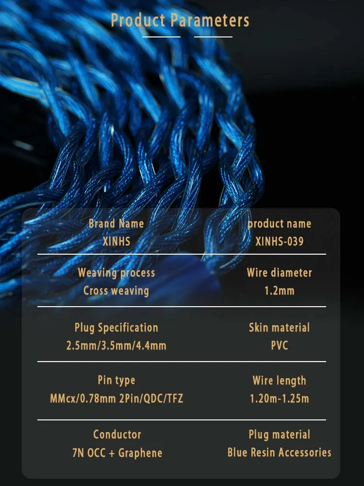 Xinhs 4core 7nocc hybrid graphen litz struktur kopfhörer upgrade kabel ie900 2pin mmcx qdc für rinko yume 2 s12 pro mk4 kopfhörer kabelgebunden 4.4mm 3.5mm hifi kabel cable headphones cable 2 pin – Detail 7